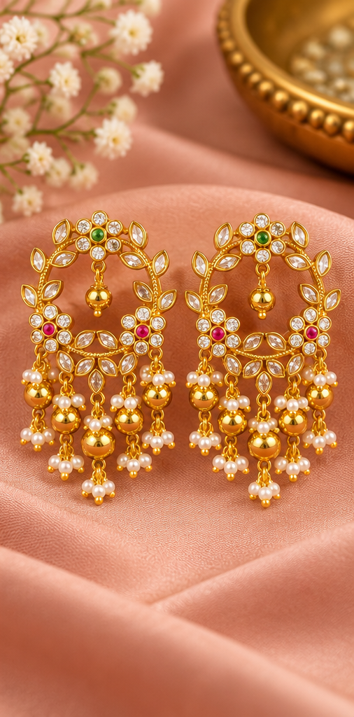Elegant Floral Stone Drop Earrings
