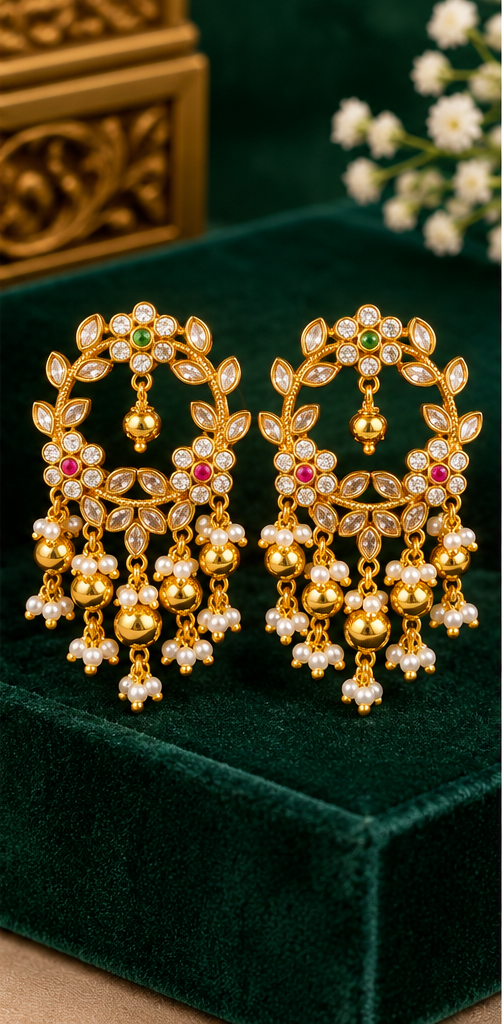 Elegant Floral Stone Drop Earrings