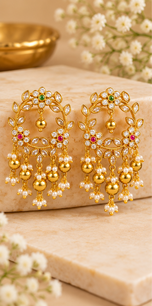 Elegant Floral Stone Drop Earrings