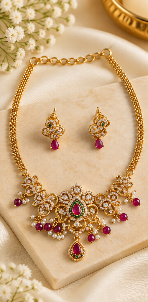 Elegant Ruby Stone Necklace Set