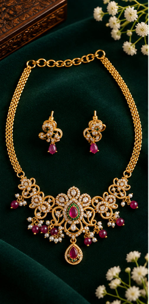 Elegant Ruby Stone Necklace Set