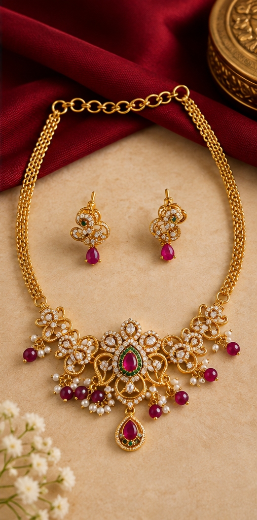 Elegant Ruby Stone Necklace Set