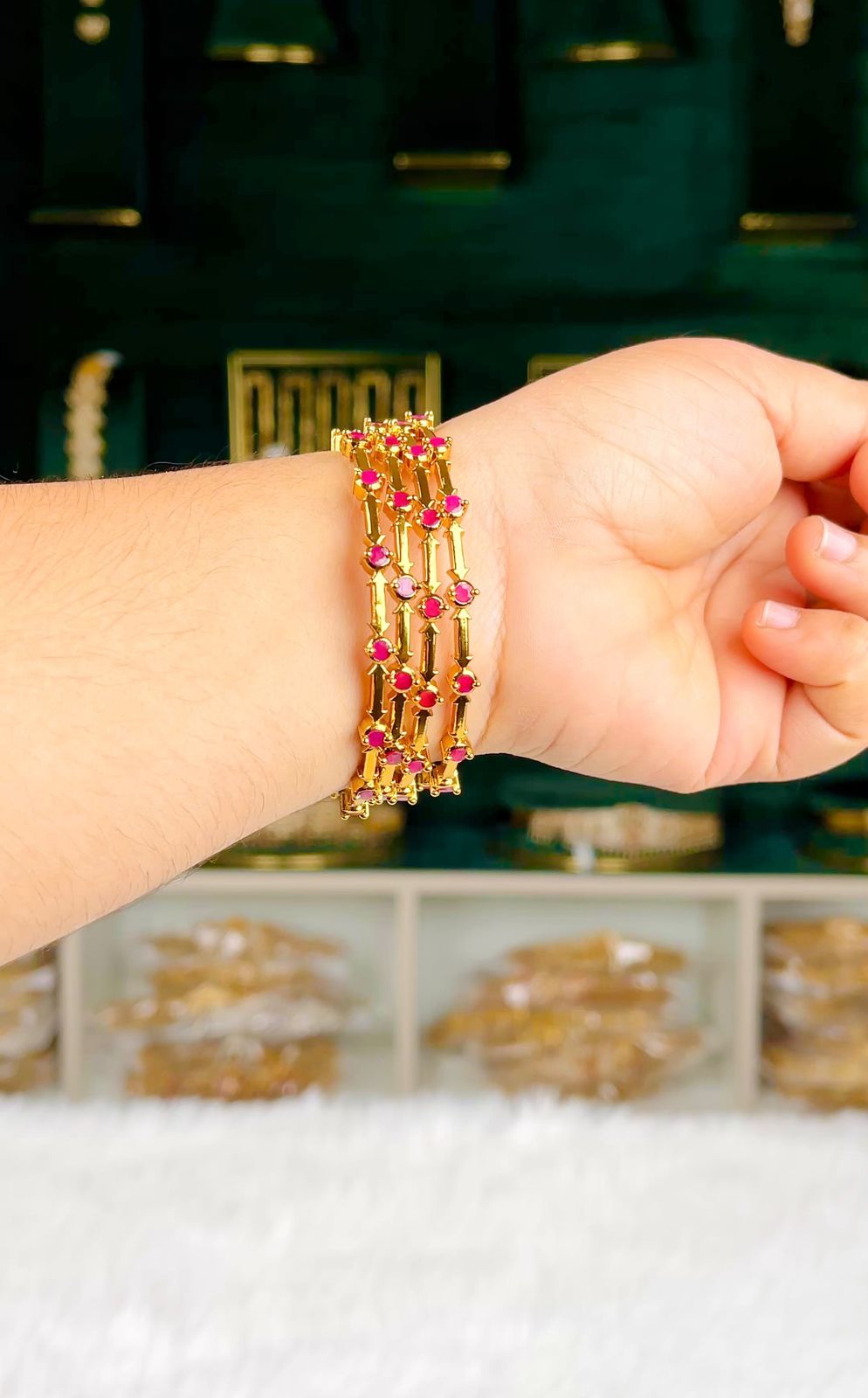 Simple Stone Bangles - Pink - 2.4