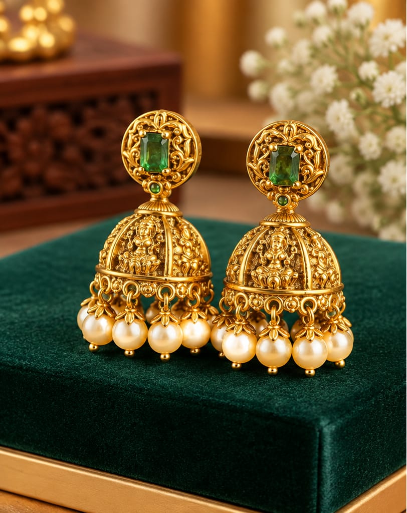 Elegant Green Stone Jhumka Earrings