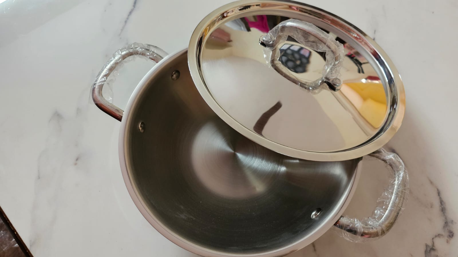 Tri-ply Steel Kadai with SS Lid - 18 cm / 1.1LTR / 1.1KG. Even heating and Induction friendly.