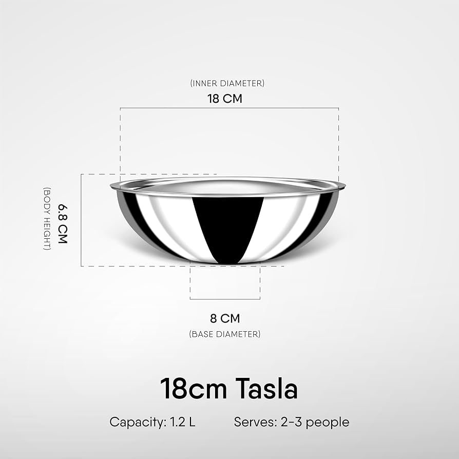 Tri-ply Tasla with SS Lid - 18 cm.  Easy handling and space saving.